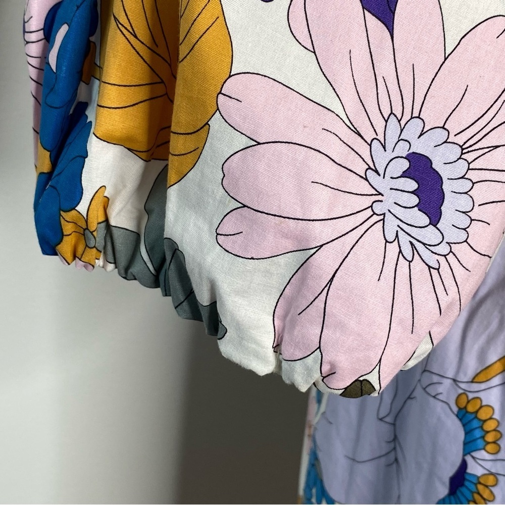 52seven Retro Floral Balloon Sleeve Midi Shirt Dress - Picture 11 of 13